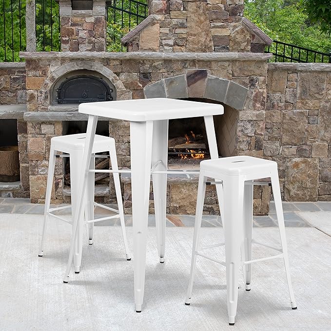 Flash Furniture Lily 4 Pack Commercial Grade 30" High Backless White Metal