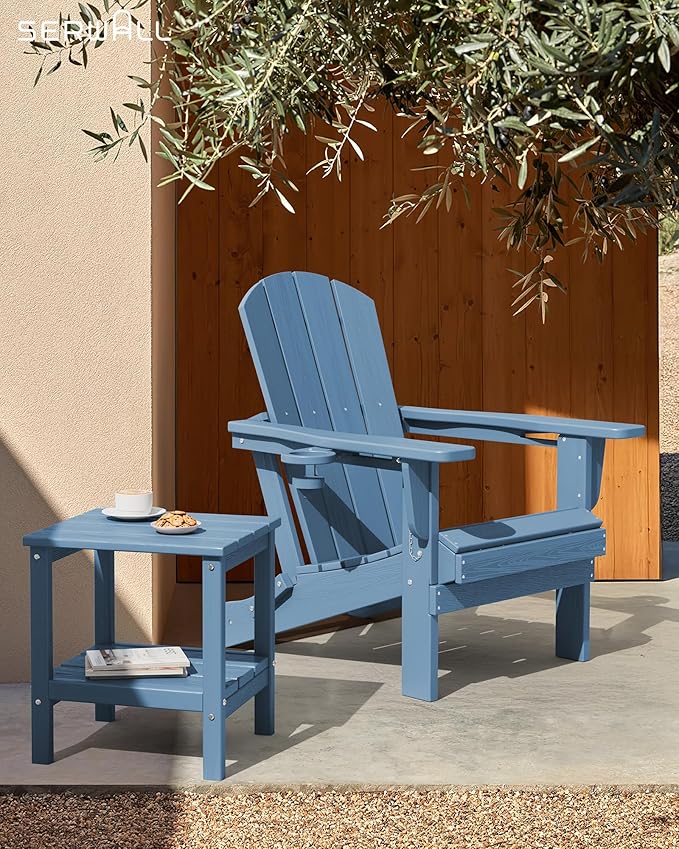 SERWALL 2-Tier HDPE Outdoor Side Tables Set of 2, Weatherproof Rectangular