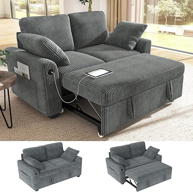 Ihanherry 59-inch Corduroy Convertible Sofa Bed