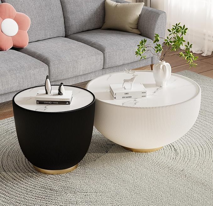 SSLine Bowl-Shape Coffee Table Set of 2 Modern Sintered Stone Top Nesting
