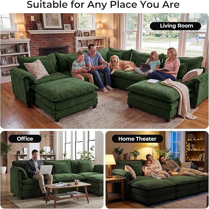 ELUCHANG 114" Oversized V-Shaped Cloud Couch Modular Sectional Sofa