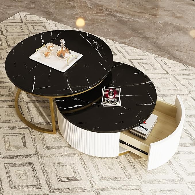 Modern Round Nesting Coffee Table Fluted
