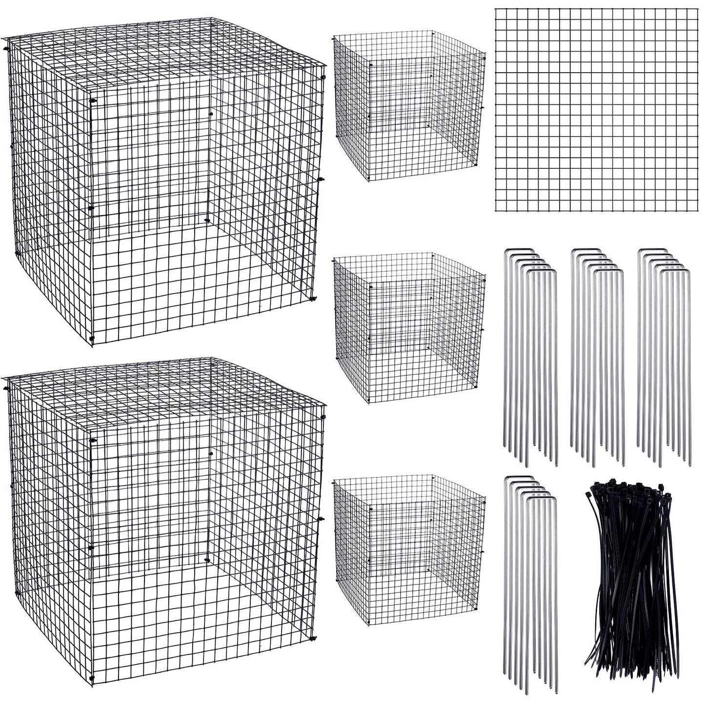 Zubebe 5 Pack Small Wire Plant Protectors Square Plant Protectors from Animals Mesh Cage Chicken Wire Cloche for Shrubs and Vegetables with Ground Stakes and Nylon Ties (12 x 12 Inch)