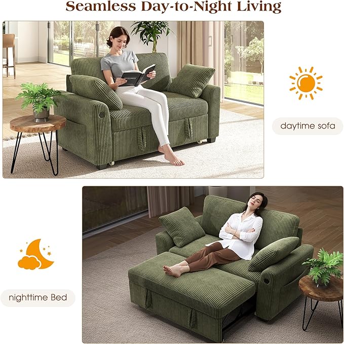 Ihanherry 59-inch Corduroy Convertible Sofa Bed