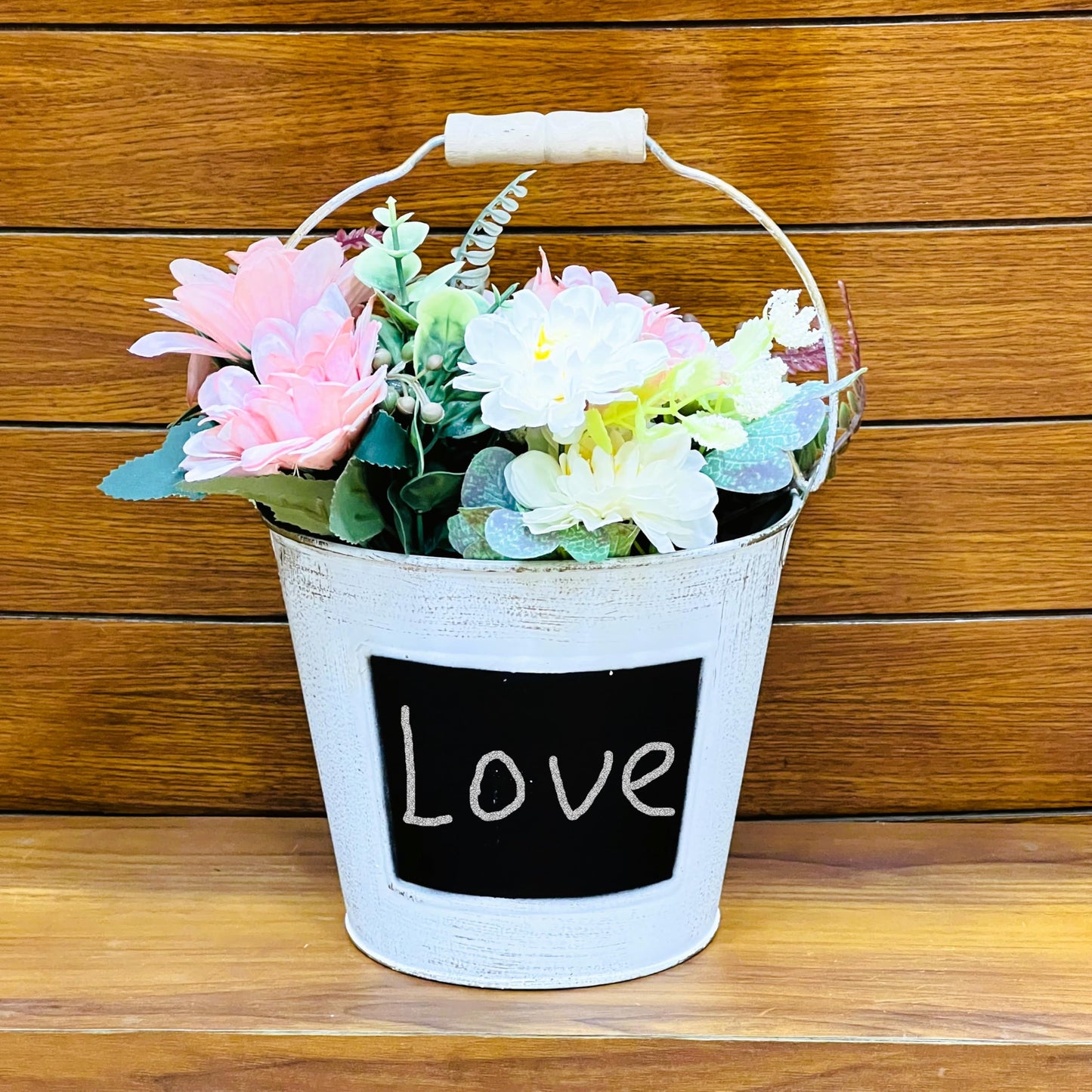 Hosley Set of 2 White Metal Pail with Chalkboard and Plastic Liner 7" Dia x 6" H. Ideal Gift for Floral Arrangements Wedding House Warming Floral Planter DIY Craft Home Office Party Garden Patio