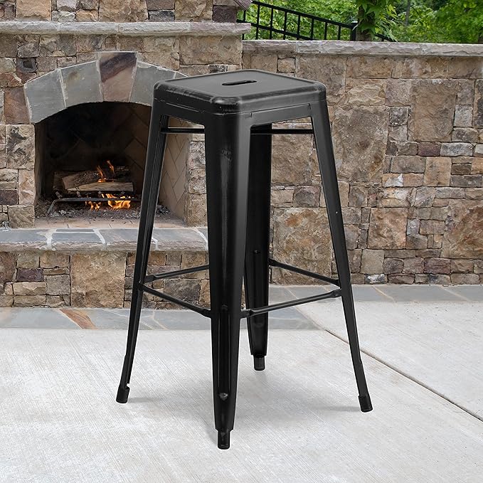 Flash Furniture Kai Commercial Grade 4 Pack 30" High Backless Distressed Black