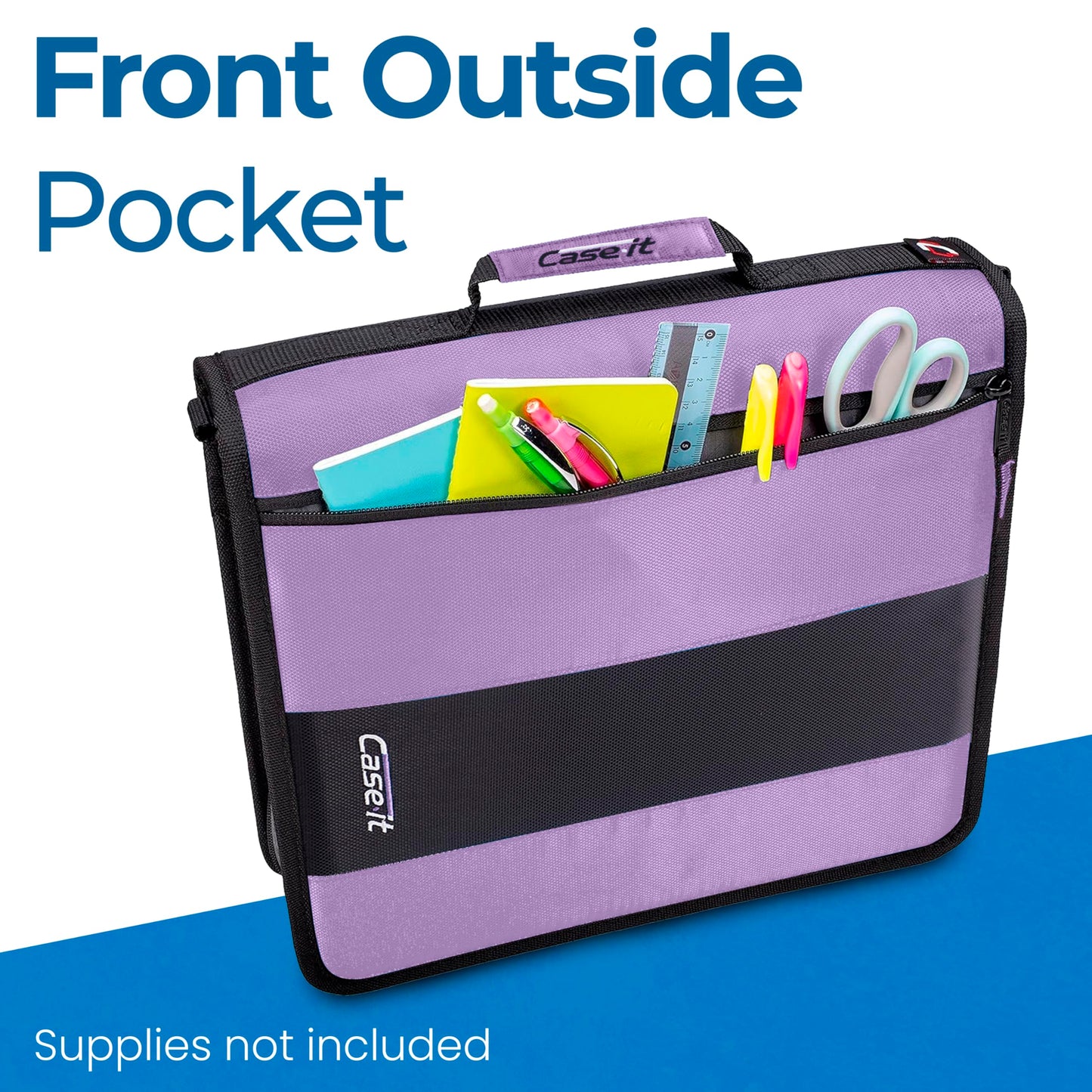 Case-it Classic Zipper Binder | 2-Inch O-Rings, 350 Sheet Capacity, Multiple Storage Pockets & Shoulder Strap | School & Office Organizer | D-251 Lavender