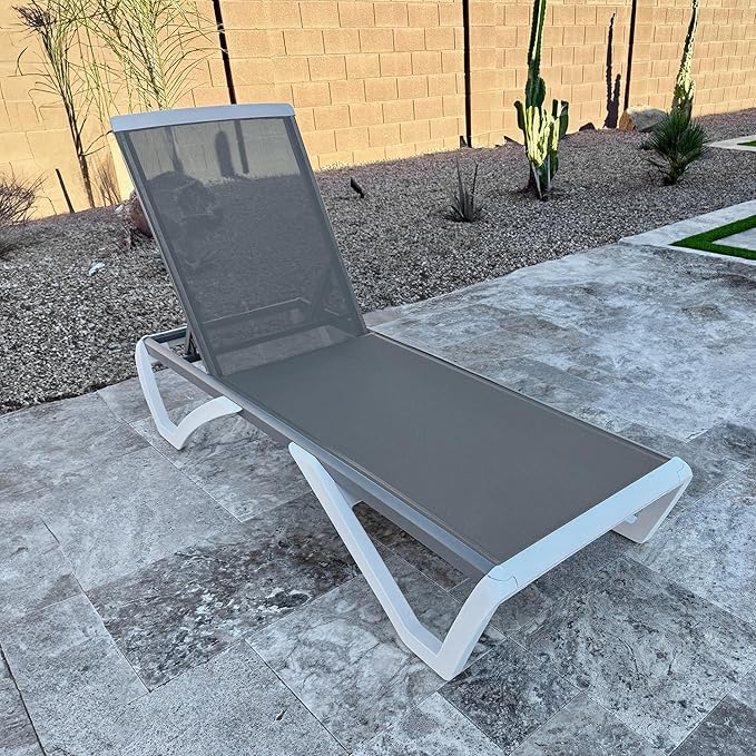 PURPLE LEAF Patio Chaise Lounge Chair Outside Aluminum Plastic Stackable