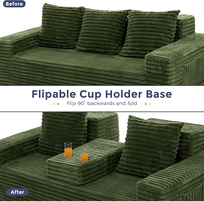 MAXYOYO Loveseat Sofa Bed, Striped Faux Fur Foldable Floor Sofa Couch in A Box
