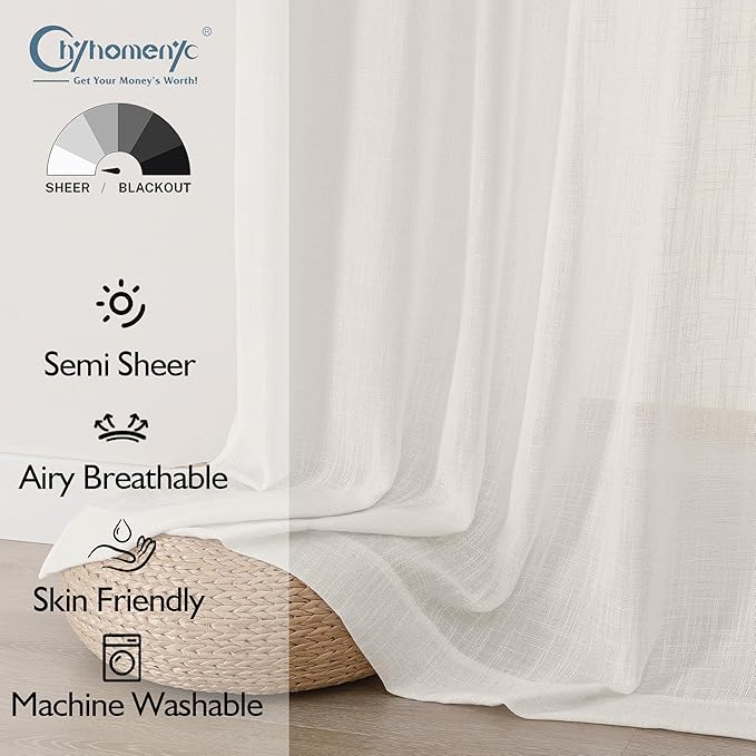 Chyhomenyc Extra Long Ivory Semi Sheer Curtains 120 Inches Long 2 Panels Set