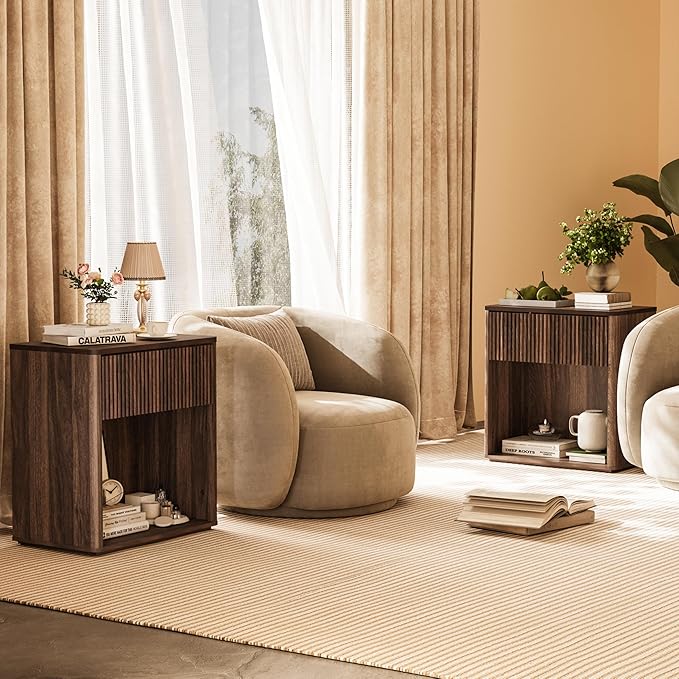 Modern Fluted Nightstand Set of 2