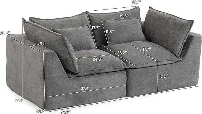 Boneless Loveseat Couch Sectional Cloud Couch Oversized Modular Sectional Sofa
