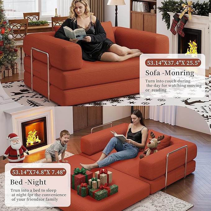 BSHOMGI Folding Sofa Bed, 4 in 1 Convertible Sofas to Lounger Comfy Single Bean