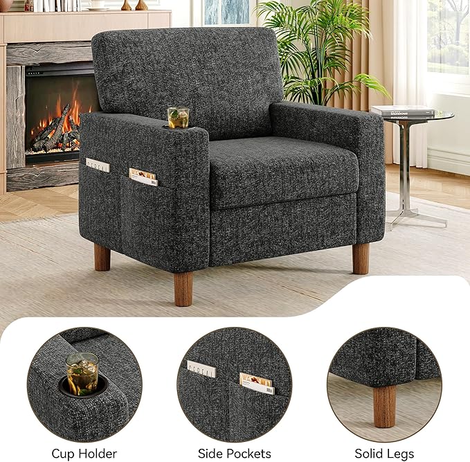 Mid Century Modern Accent Chairs Set of 2, Chenille Comfy Living Room Arm Chairs