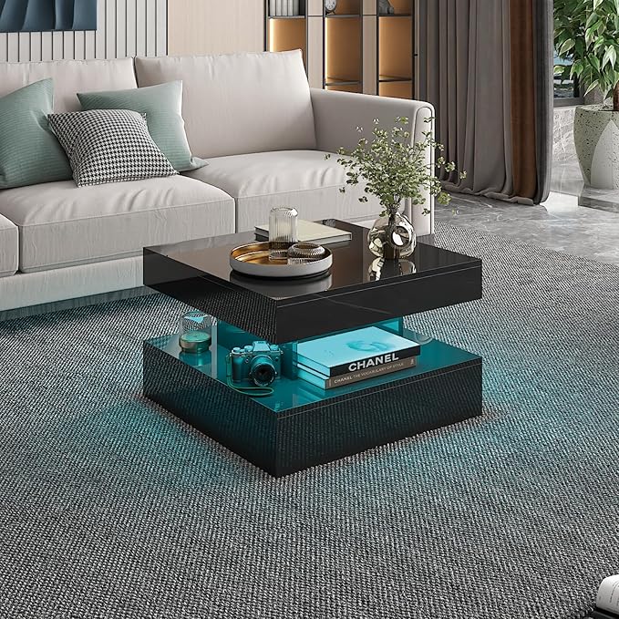 HedoAjim Small Black Led Coffee Table