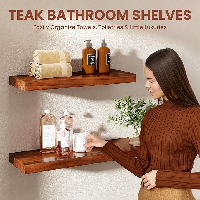 36 Inch Teak Floating Shelves Set of 2