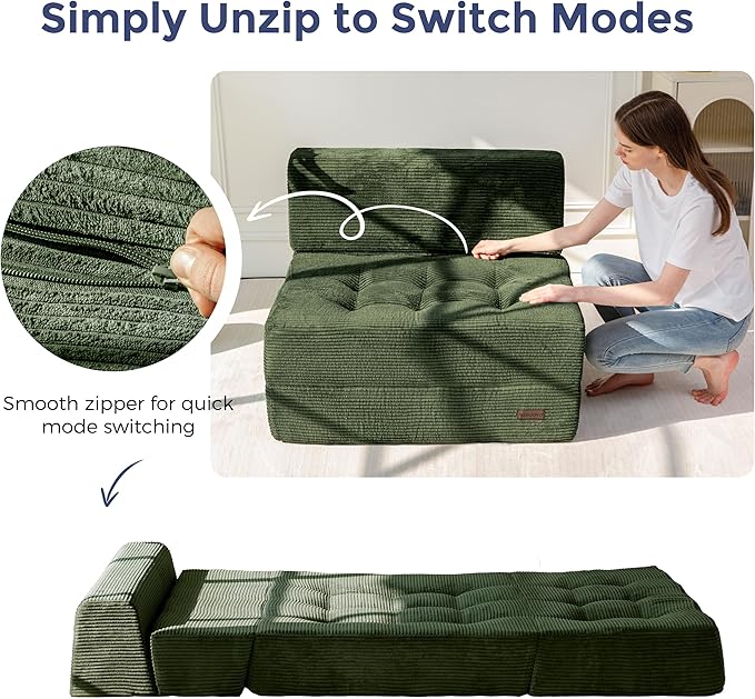 MAXYOYO 8" Folding Sofa Bed, Fold Out Chair Bed Sleeper Chair, Convertible