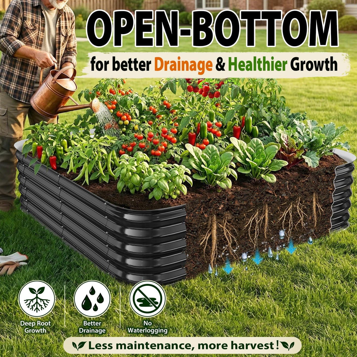 FCCRETA Galvanized Raised Garden Bed for Gardening, 4x4x1ft Large Square Metal Planter Boxes Outdoor for Vegetable,Flower,Herb,Modular Above Ground Growing Container,Black, Easy Assembly