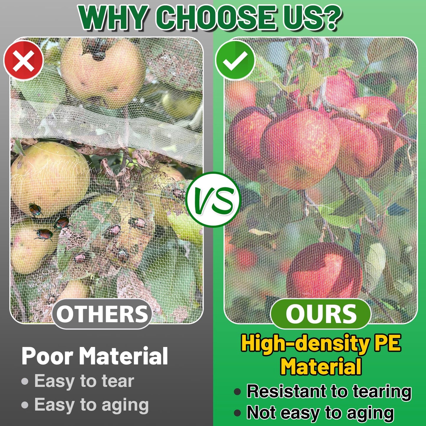 Easy Installation Fruit Tree Netting with Zipper & Drawstring - 6.2x6.2ft Ultra Fine Mesh Garden Protection Screen to Protect Pear Peach Apple from Bird Insect Bug Cicada Deer Squirrel