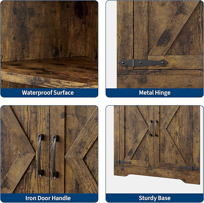 GarveeHome 67" Tall Corner Storage Cabinet, Farmhouse Corner Hutch Display