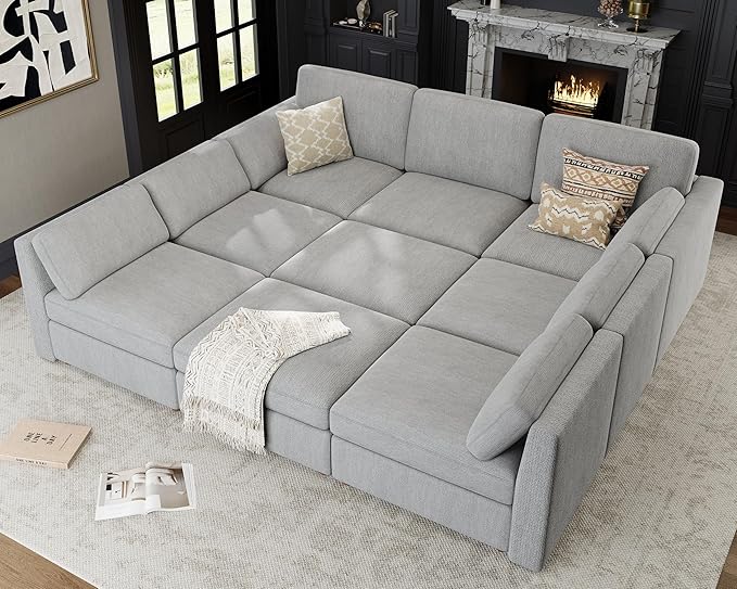 Oversized Modular Sectional Sleeper Couch, Solid Wood Frame, Removable Washable