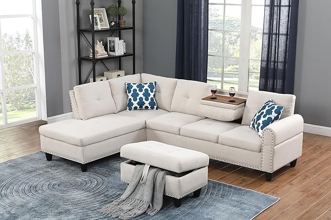 Wakefit Sectional Sofa Couch, Modern 4-Seaters Living Room Furniture Sets