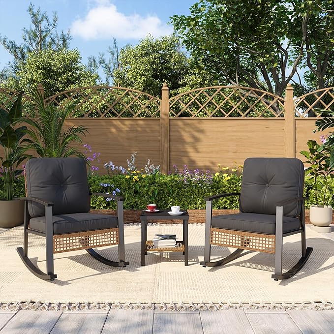 Aoxun 3-Piece Outdoor Rocking Bistro Set, Patio Furniture Set