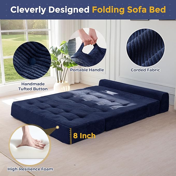 MAXYOYO 8" Folding Sofa Bed, Fold Out Chair Bed Sleeper Chair, Convertible