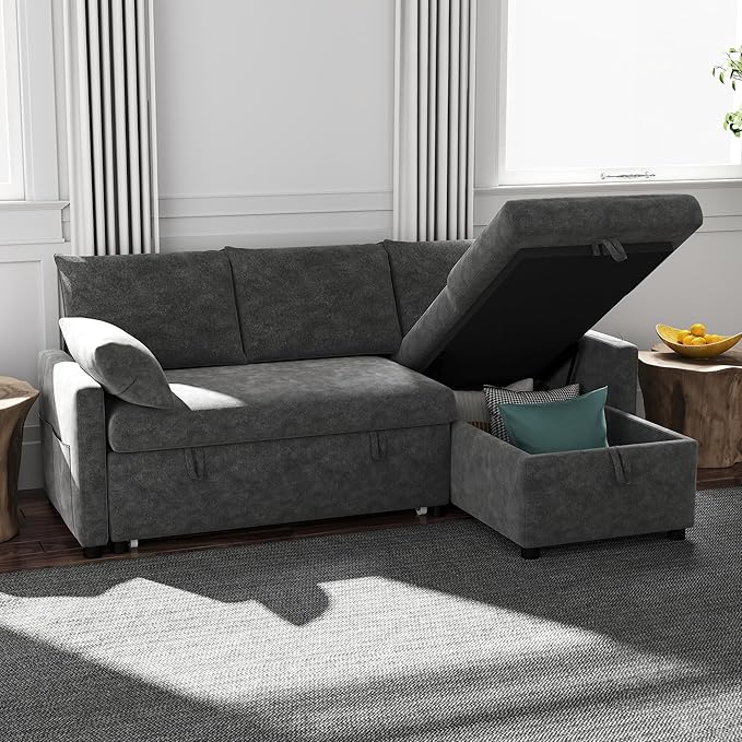 Sofa Bed, Apartment and Hotel, Dark Gray | Chenille Fabric