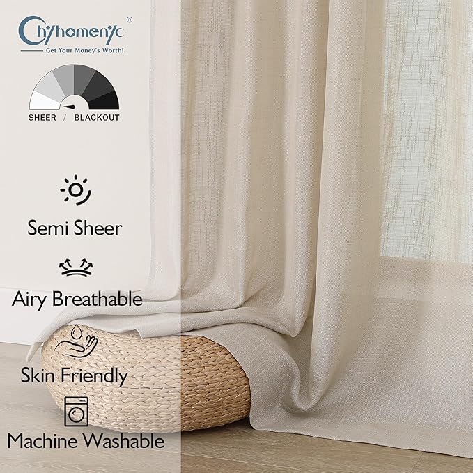 Chyhomenyc Extra Long Semi Sheer Curtains 108 Inches Long 2 Panels Set