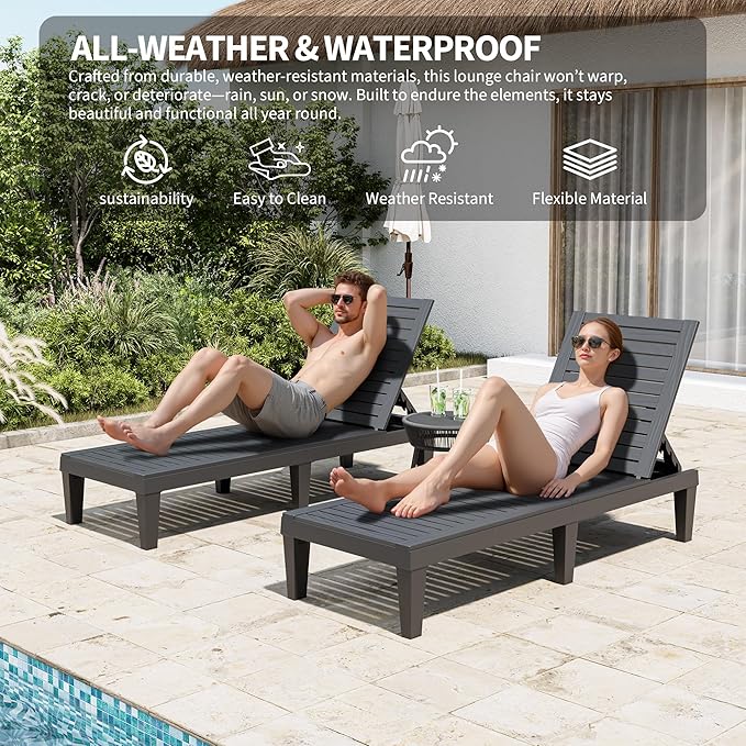 Outdoor Chaise Lounge Chairs Set of 4, 5-Position Adjustable Tanning Lounge