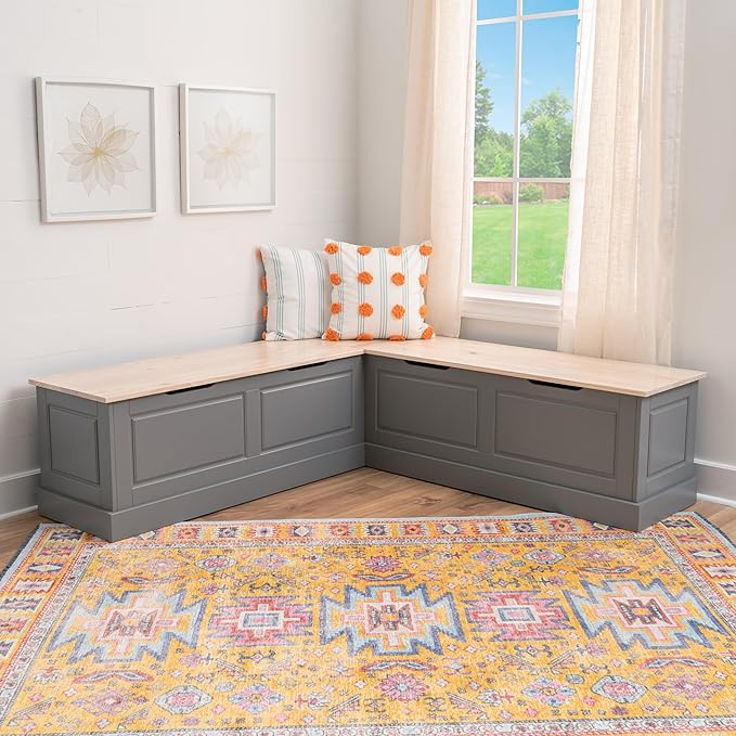 Linon Harris Grey and Maple Solid Pine Backless Nook
