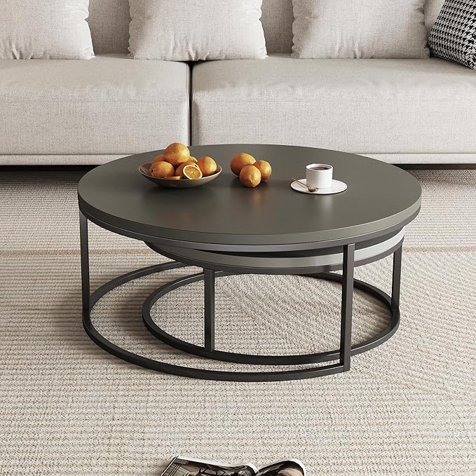 2-Piece Round Nesting Coffee Tables – Walnut Wood Top