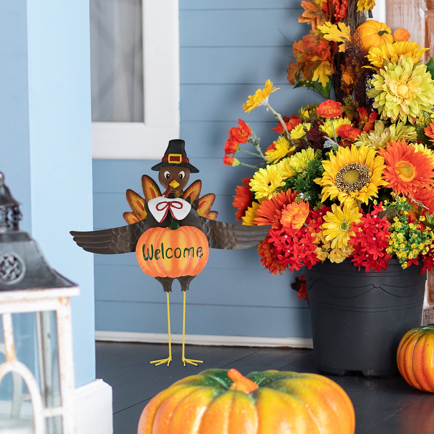 Ornativity Turkey Yard Stake Pumpkin Decoration - Metal Stand Outdoor Garden Front Yard Welcome Sign Thanksgiving Fall Autumn Yardstick Decor Lawn Ornament Kit - 1 Set