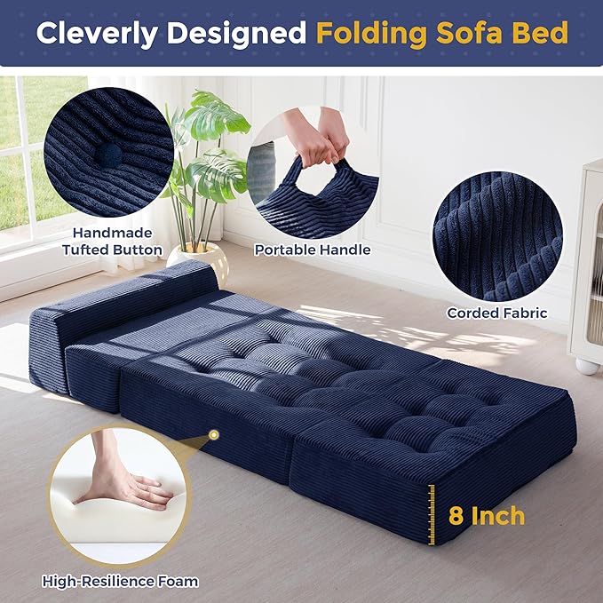 MAXYOYO 8" Folding Sofa Bed, Fold Out Chair Bed Sleeper Chair, Convertible