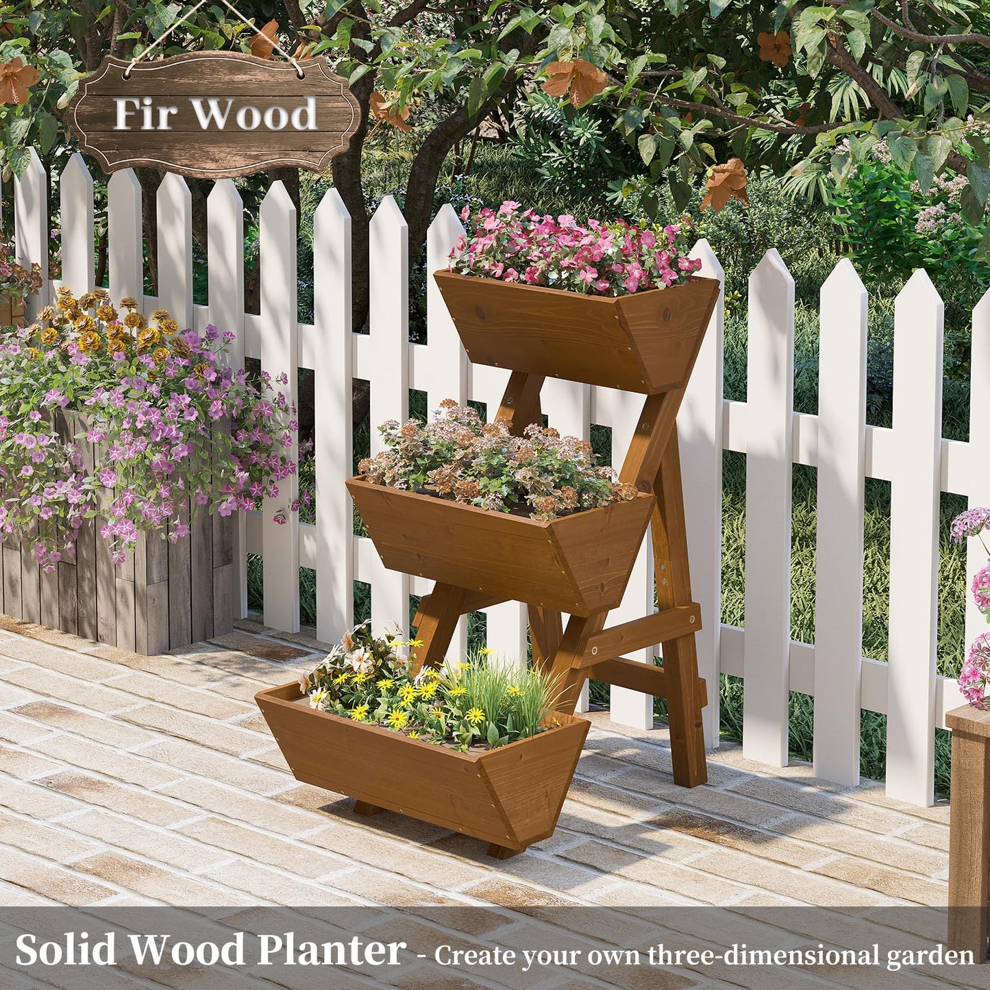 Kitsanery 3-Tiers Wooden Raised Garden Bed,Wood Planter Box for Vegetable,Flower Rack,Flower Pot Stands,Indoor Outdoor Gardening Planting Beds (Brown, Small)