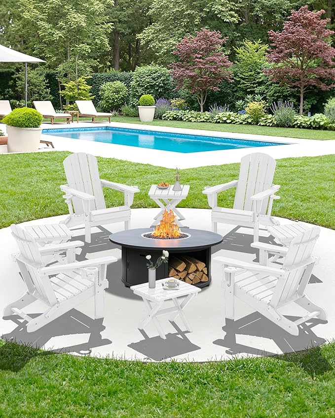 SERWALL Folding Outdoor Side Table Set of 2, Portable Adirondack Side Table