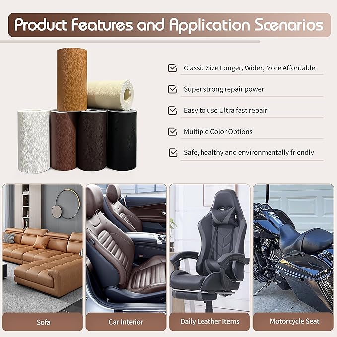 KING MOUNTAIN Leather Repair Patch, 4 x 63 Inches self Adhesive Leather Repair