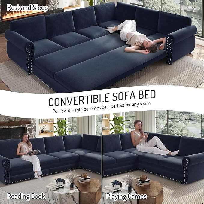 118" L-Shaped Sleeper Couch Bed