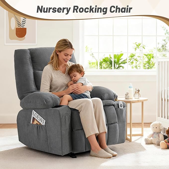 Rocker Recliner Chair with Massage and Heat, Nursery Rocking Chairs