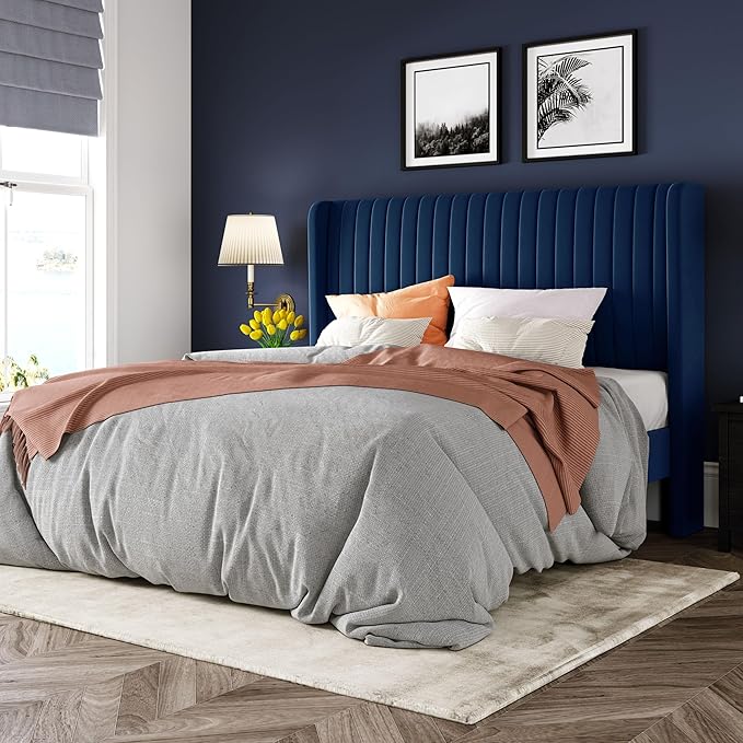 Allewie Queen Size Velvet Bed Frame/Vertical Channel Tufted Wingback