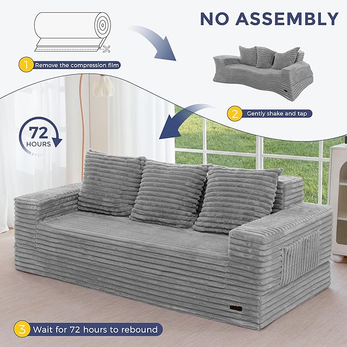 MAXYOYO Loveseat Sofa Bed, Striped Faux Fur Foldable Floor Sofa Couch in A Box