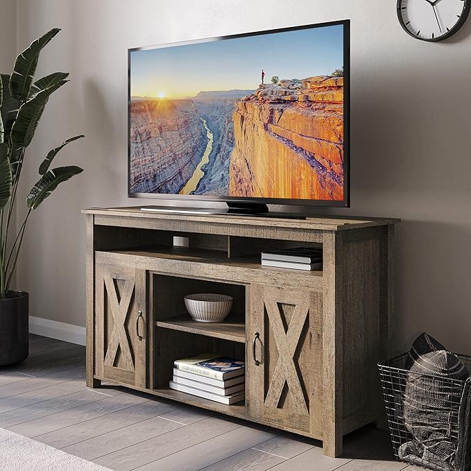 BELLEZE Modern 48 Inch Barn Door Wood TV Stand & Media Entertainment Center