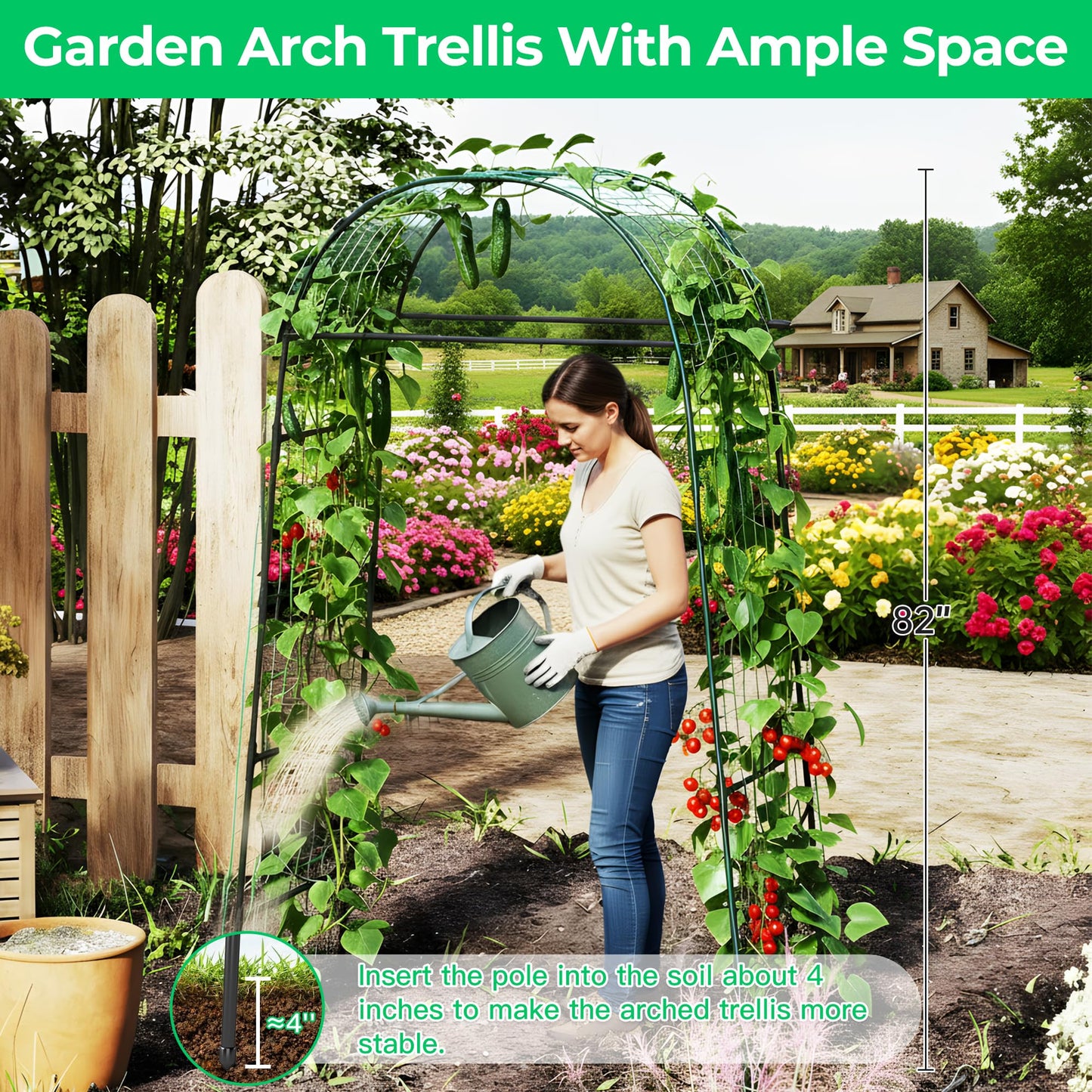 Garden Arch Trellis for Climbing Plants, 82 Inch Tall Grape Trellies for Outdoor,Flower Vegetable Tomato Cucumber Trellis with Clamp Netting, Metal Vine Plants Support for Wedding Garden Decoration