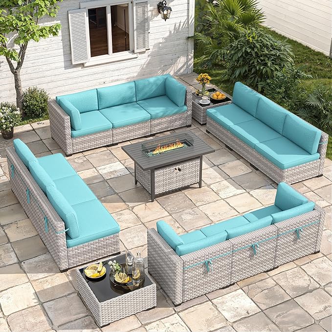12-Seat Modern Outdoor Wicker Rattan Patio Furniture Set