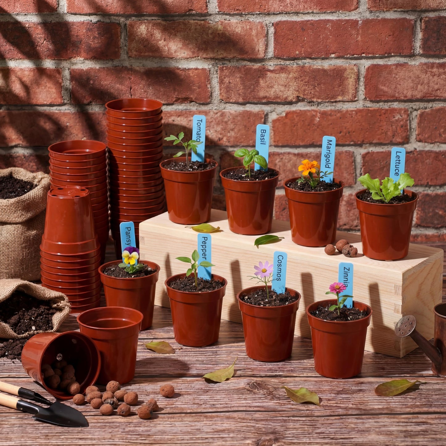 Domensi 400 Pcs 2 Inch Brick Red Nursery Pots, Mini Plastic Plant Pot Nursery Seedling Pot with Drainage Holes for Seeds Starter, Indoor Outdoor Garden Vegetables Flowers Seedlings, Gardening Gifts