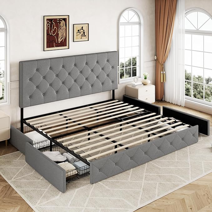Allewie Upholstered King Size Platform Bed Frame