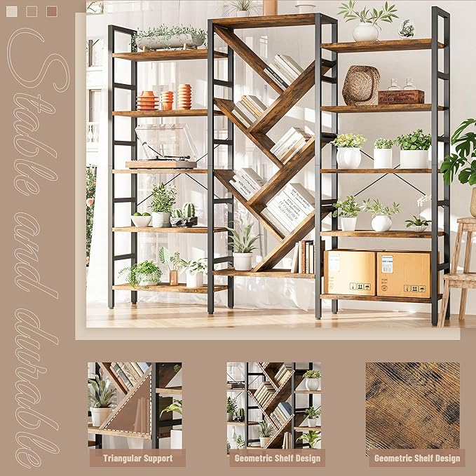 INNOD 70x70 Triple 5 Tier Book Shelf, Large Wooden Bookcase