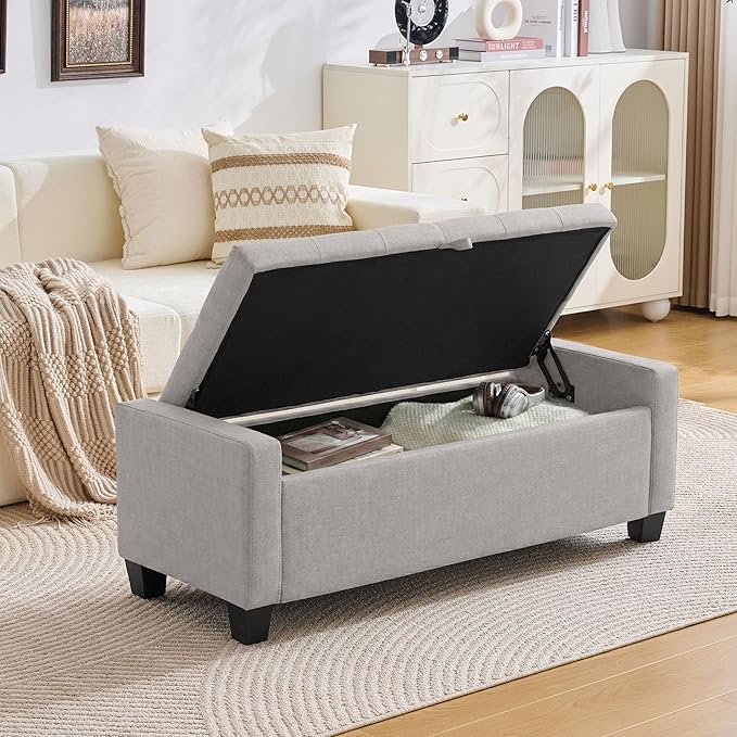 Huatean Home 43" Ottoman with Storage, Storage Ottoman Bench with Safety Hinge