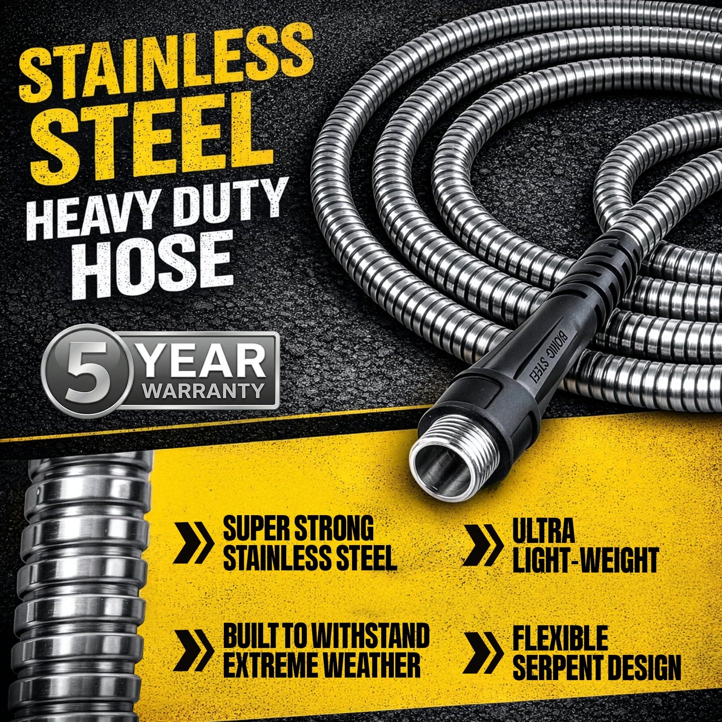 Bionic Steel 25 Ft Metal Garden Hose with Nozzle, 25Ft x 5/8 In. Premium 304 Stainless Steel Metal Water Hose, Flexible Non Kinking, Lightweight, Heavy Duty, for Yard, Outdoor
